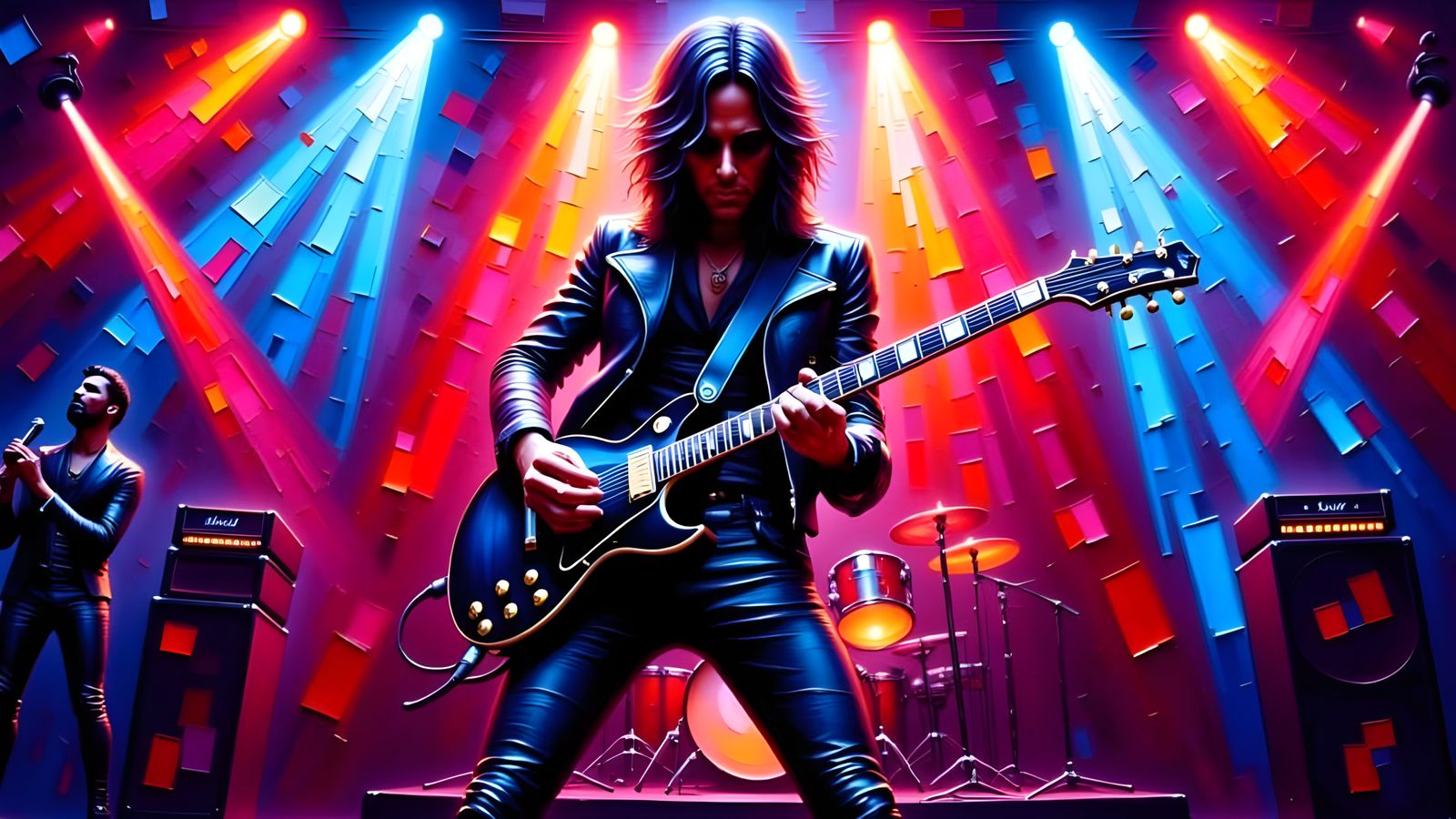 Vibrant Rock Concert Scene in Impressionistic Oil Paint Styl...