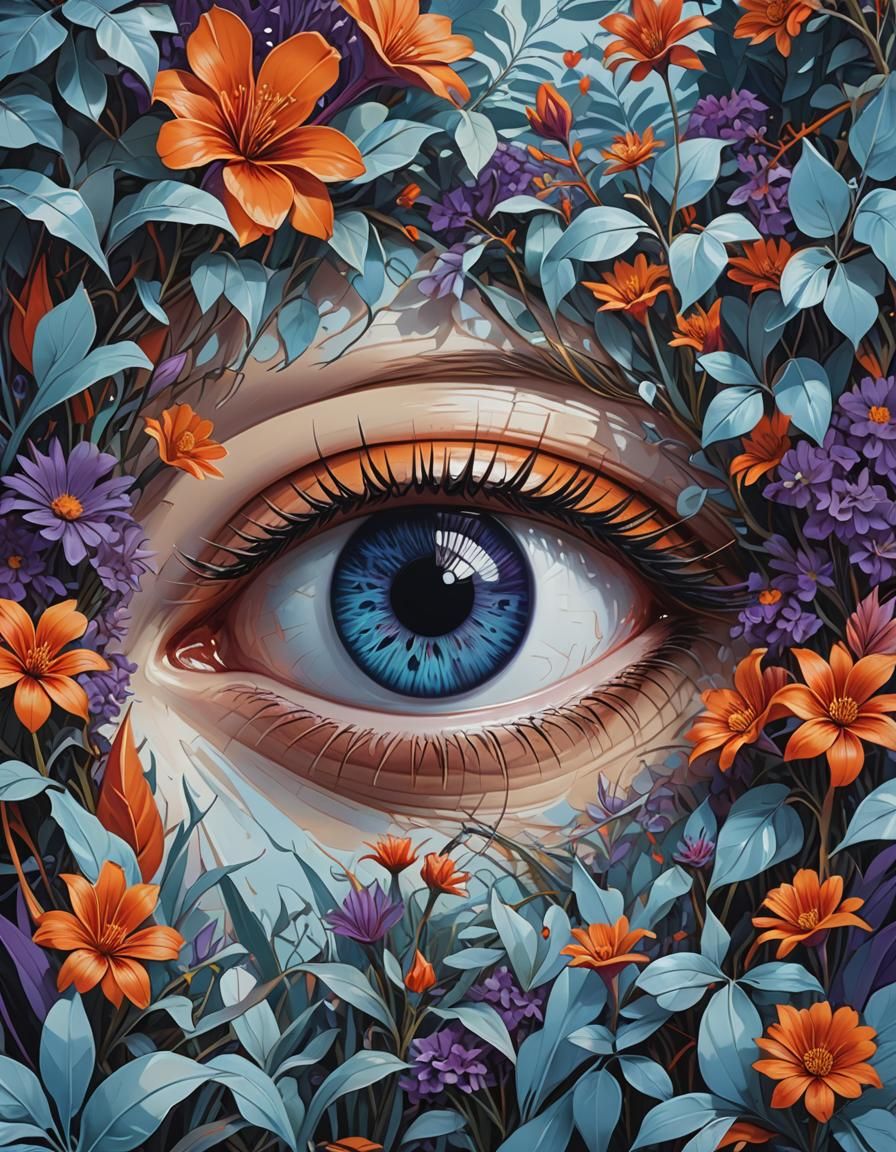 Floral Eye: Surreal Jungle Art in Vibrant Colors