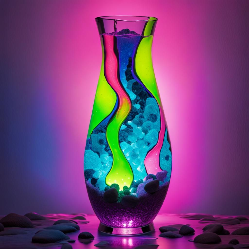 Neon Lava Lamp in Cracked Crystal Vase