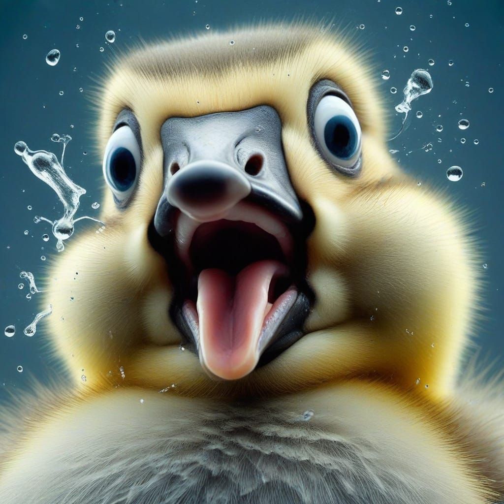 Comical Close-Up of a Shocked Gosling