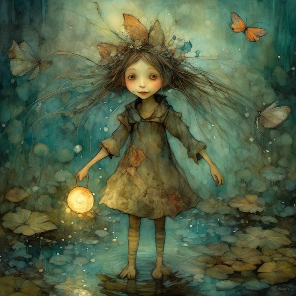 Enchanting Puddle Jumping Scene in Faerist Style