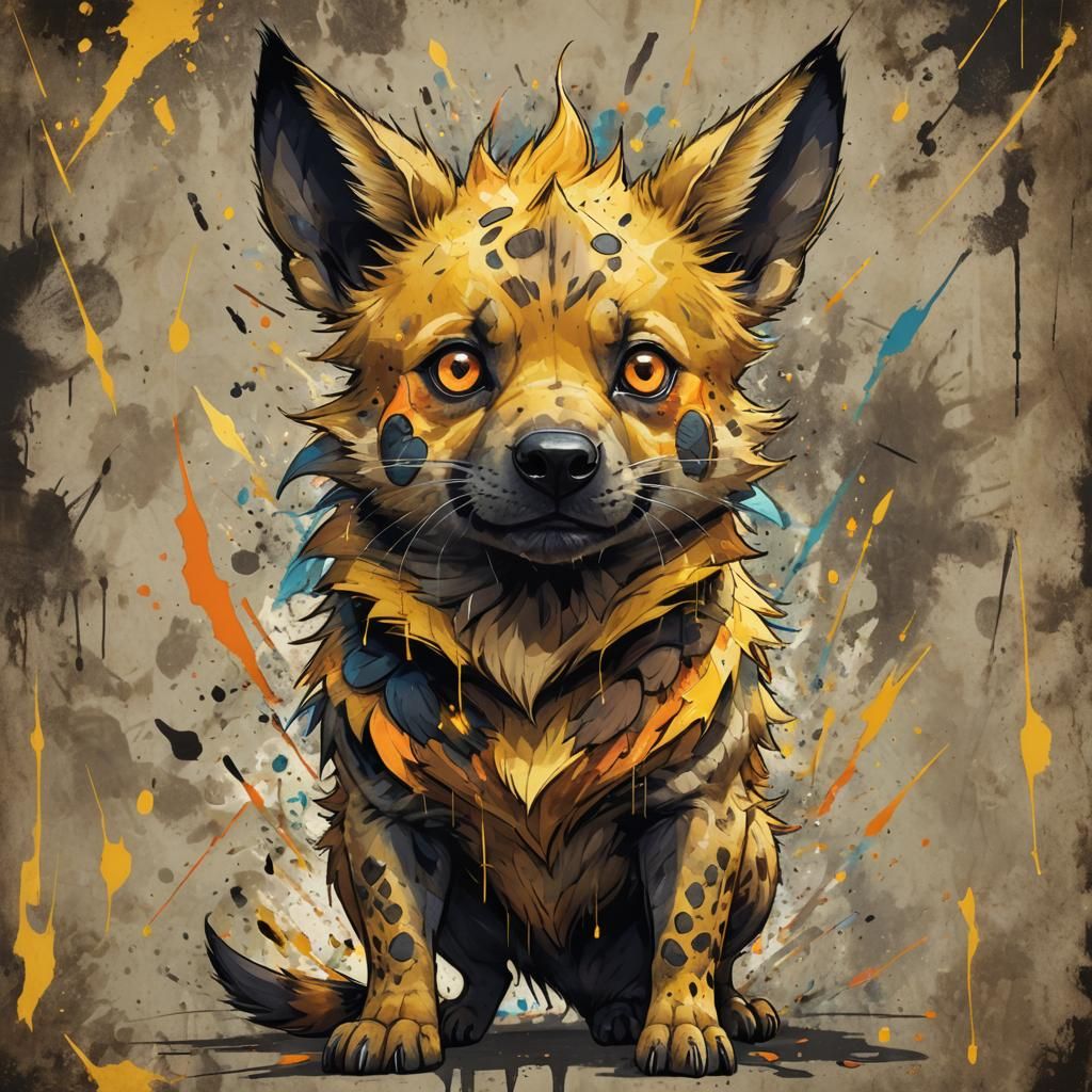 Hybrid Dog-Hyena-Pikachu Creature in Digital Anime Art