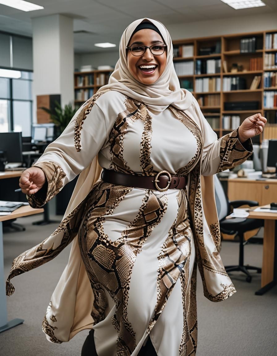 Vibrant Middle Eastern Woman Dances in Office, in Hyperreal ...