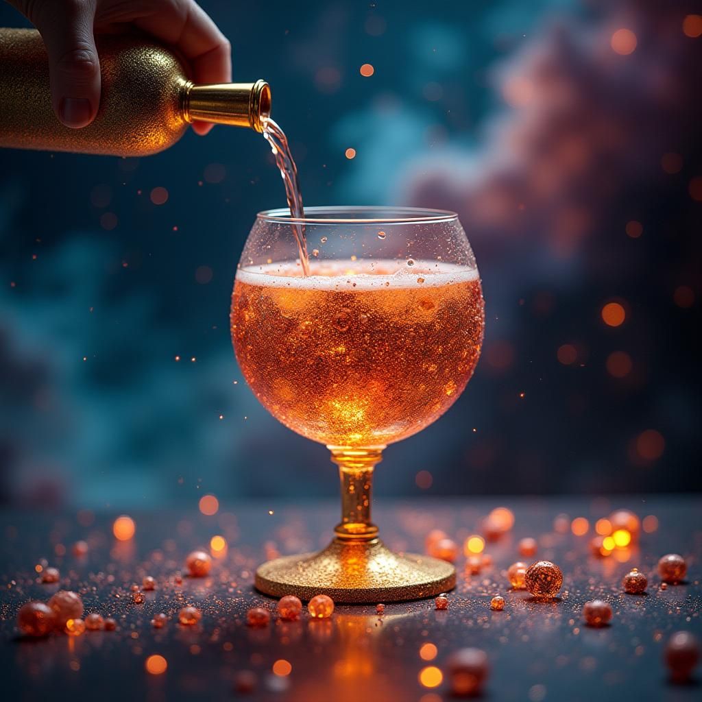 Cosmic Beverage in Gold Goblet: Surreal Futuristic Art
