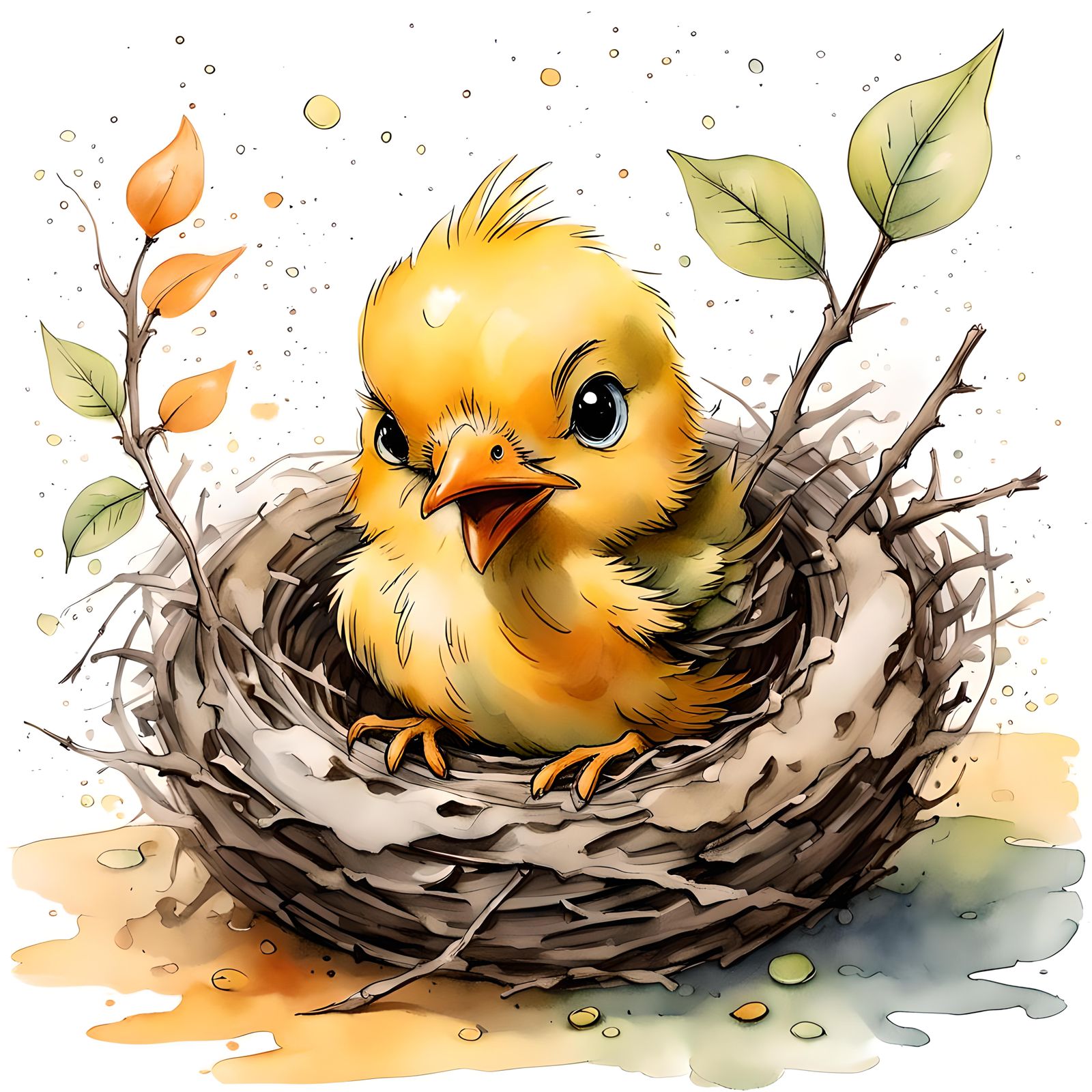 Charming Chibi Bird Illustration in Storybook Style