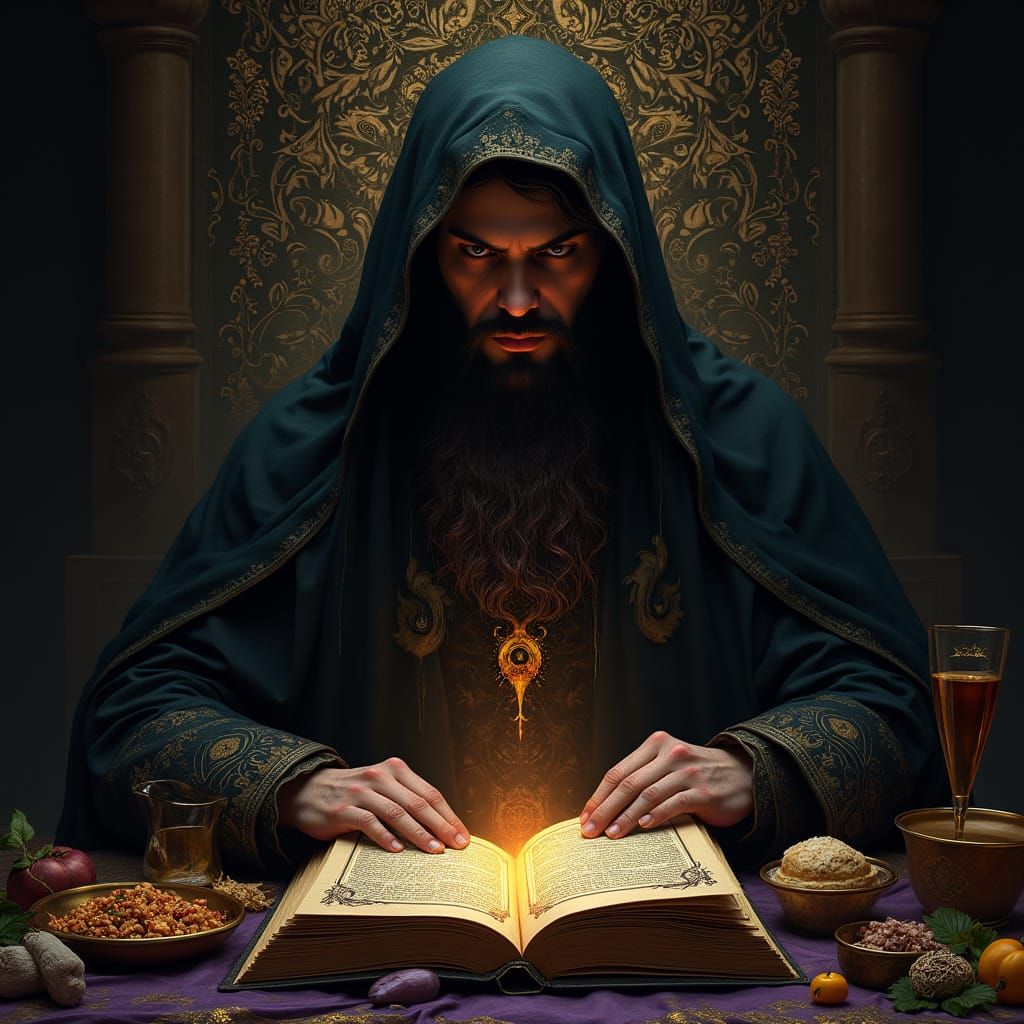 Galen's Mystical Feast in Dark Fantasy Art Style