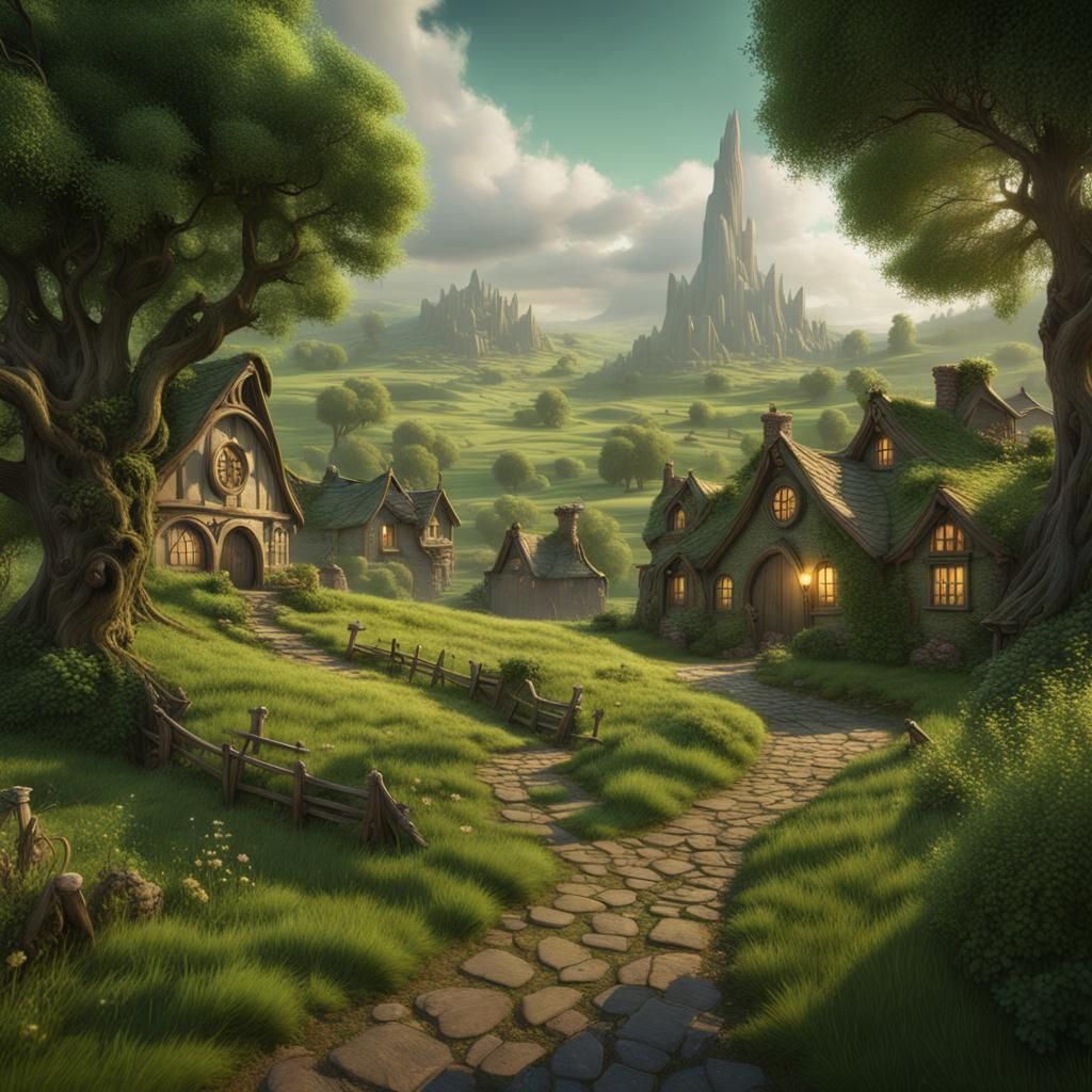 Ethereal Tolkien-Style Shire Landscape