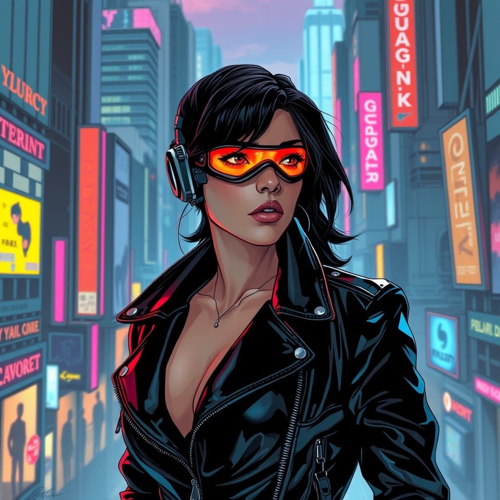 Cyberpunk Woman in Futuristic Cityscape