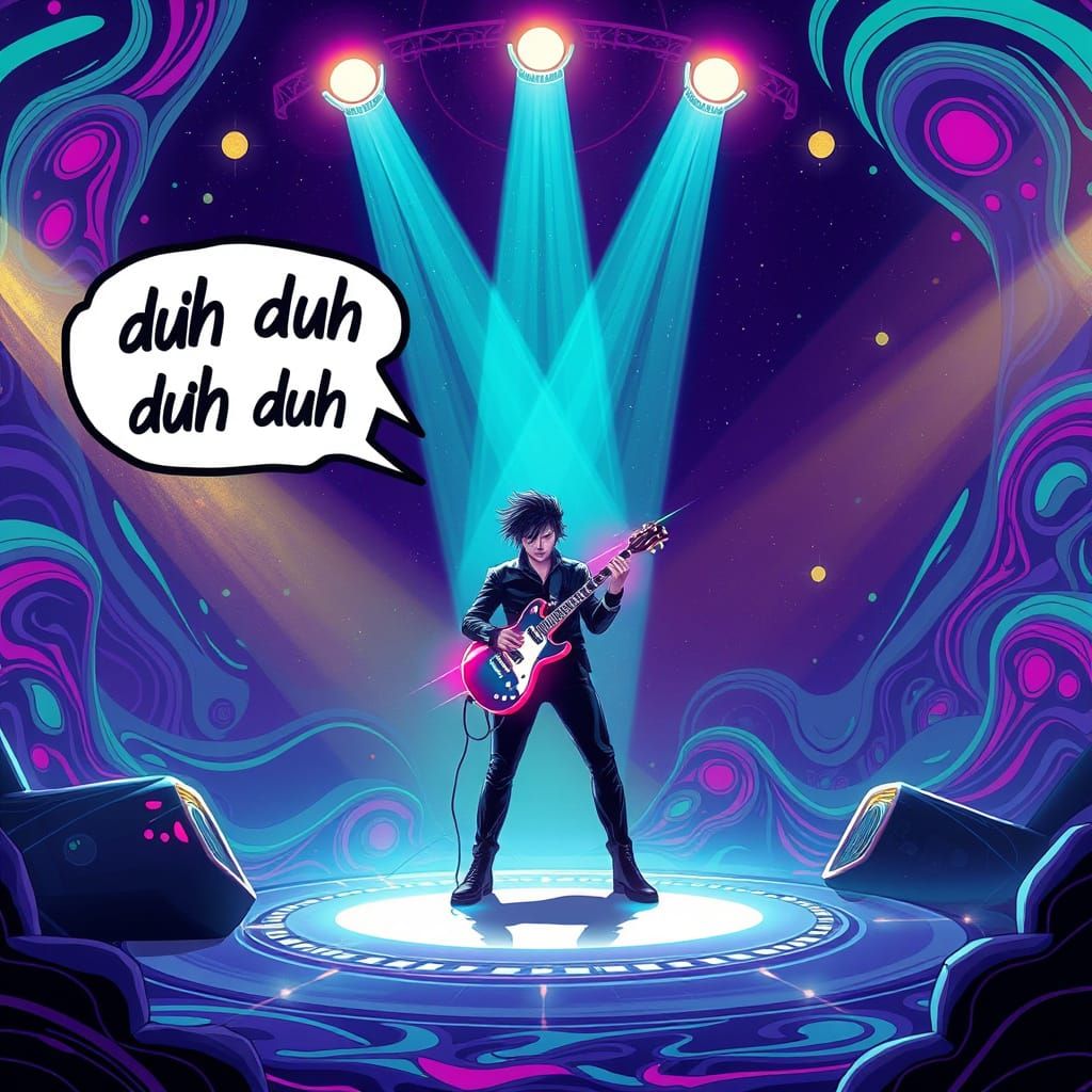 Futuristic Guitarist Performs in Neon-Lit Dreamscape
