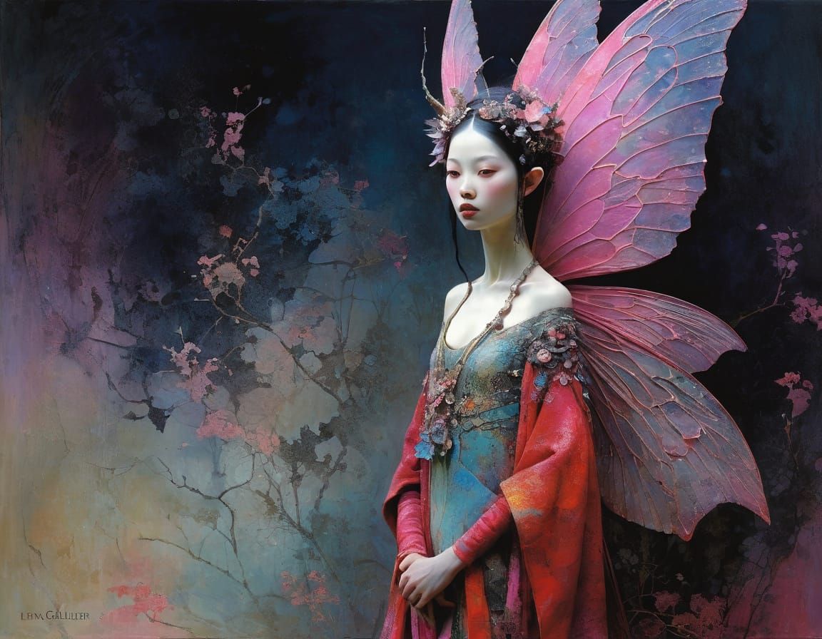 Otherworldly Fairy in Vibrant Pink Sunset