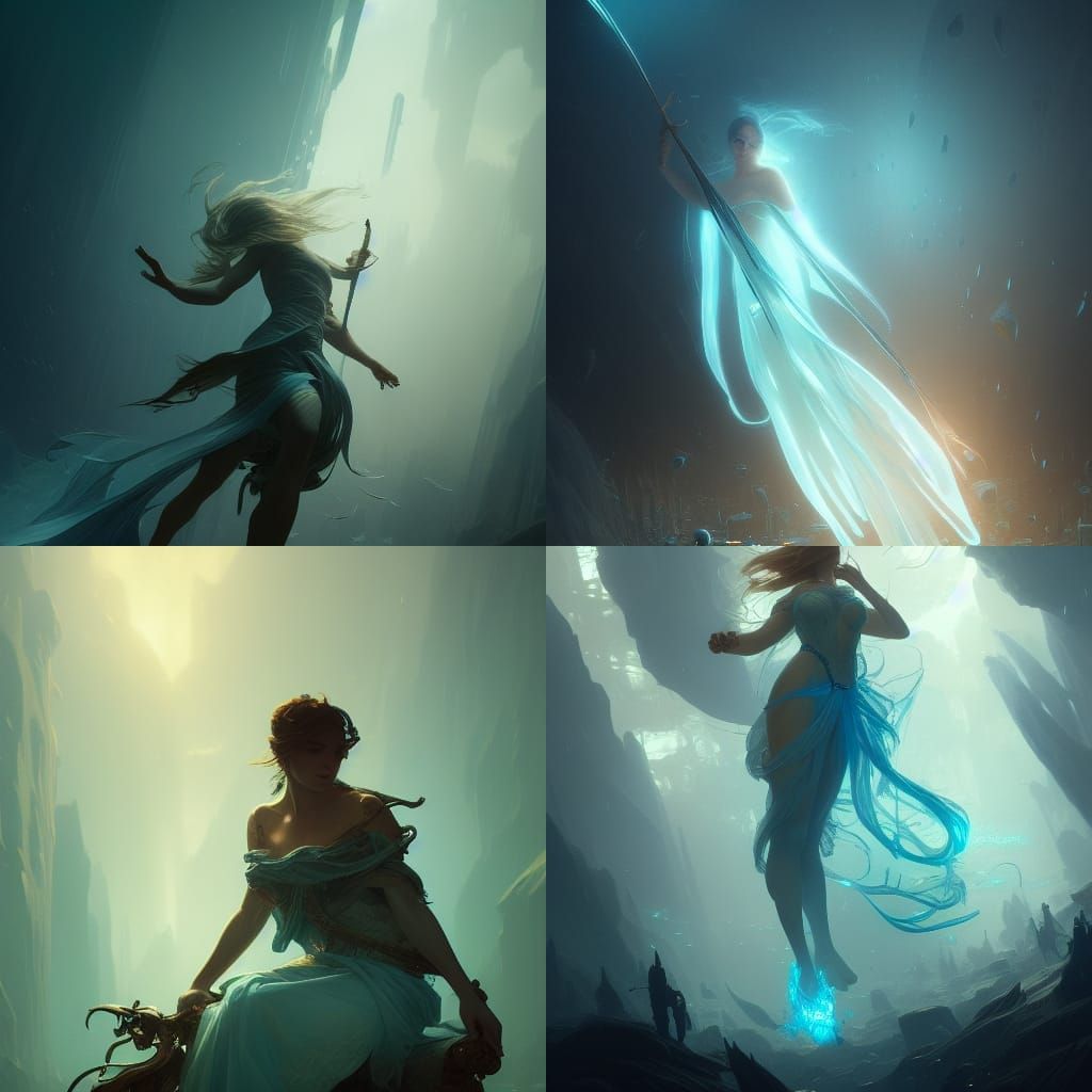 Aquamarine Gemstone in Dark Fantasy Art Nouveau Style