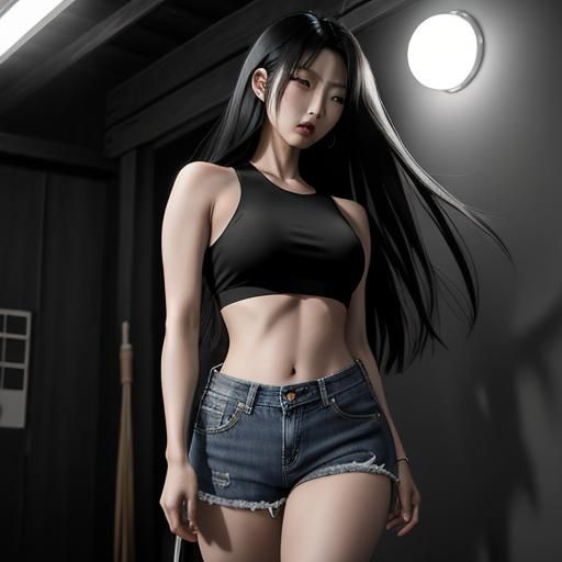 Stunning Japanese Woman with Windblown Hair