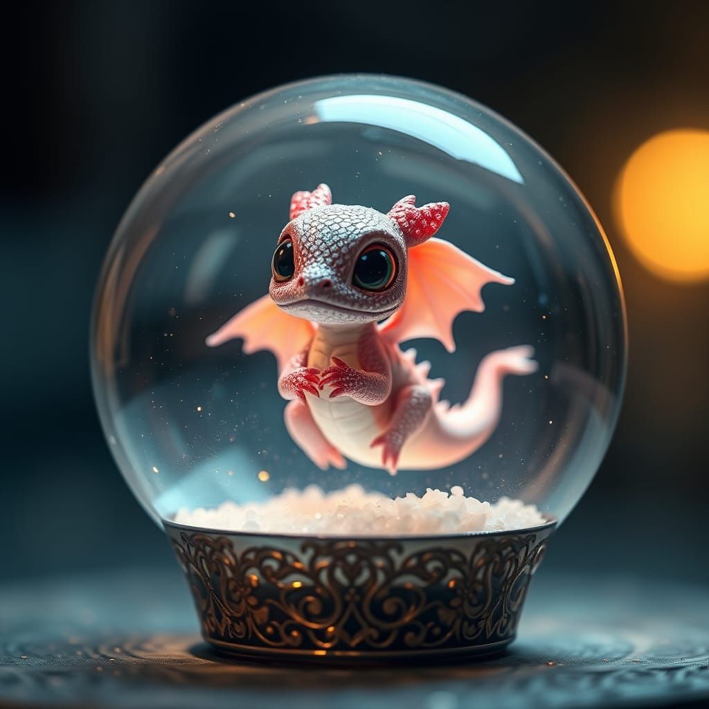 Adorable Dragon in Crystal Ball: Hyperrealistic Digital Art