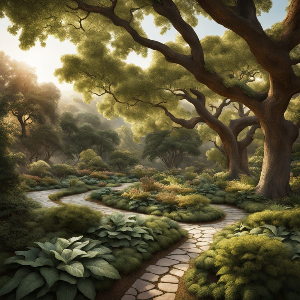 Realistic Hyperrealist Arboretum Landscape with Vibrant Foli...