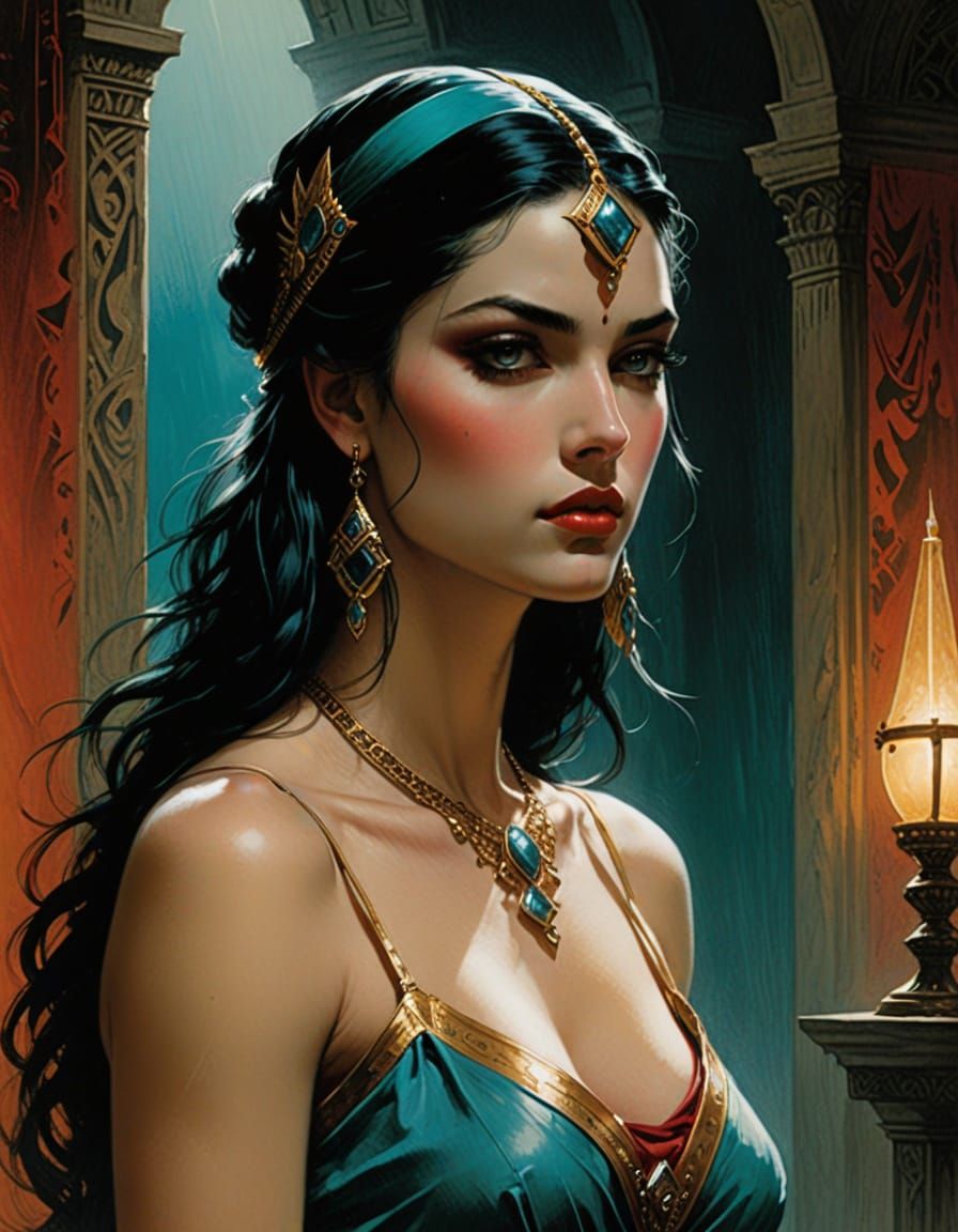 Ethereal Pharaonic Princess in Vibrant Chiaroscuro