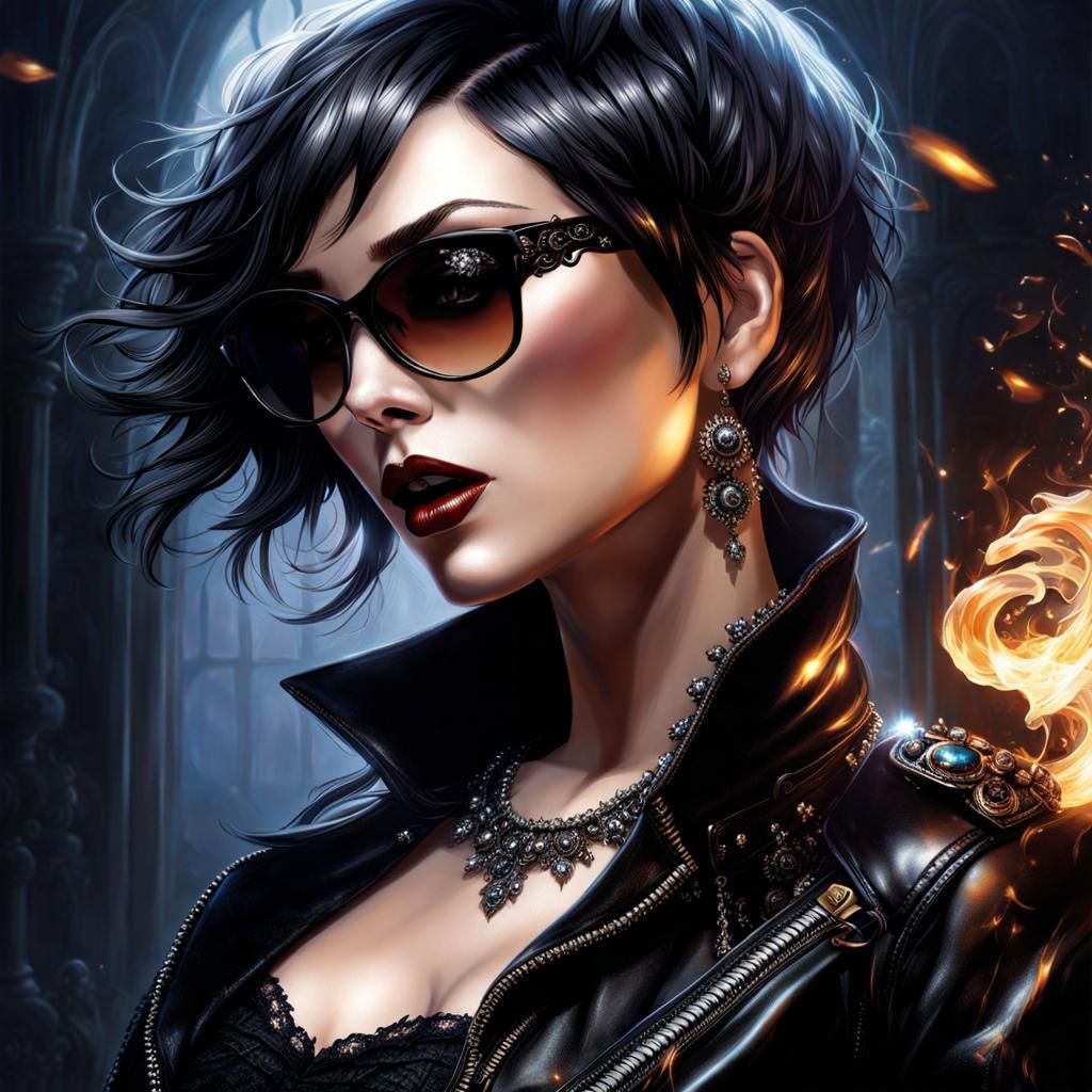 Gothic Woman Smoking Cigar in Splash Art Style