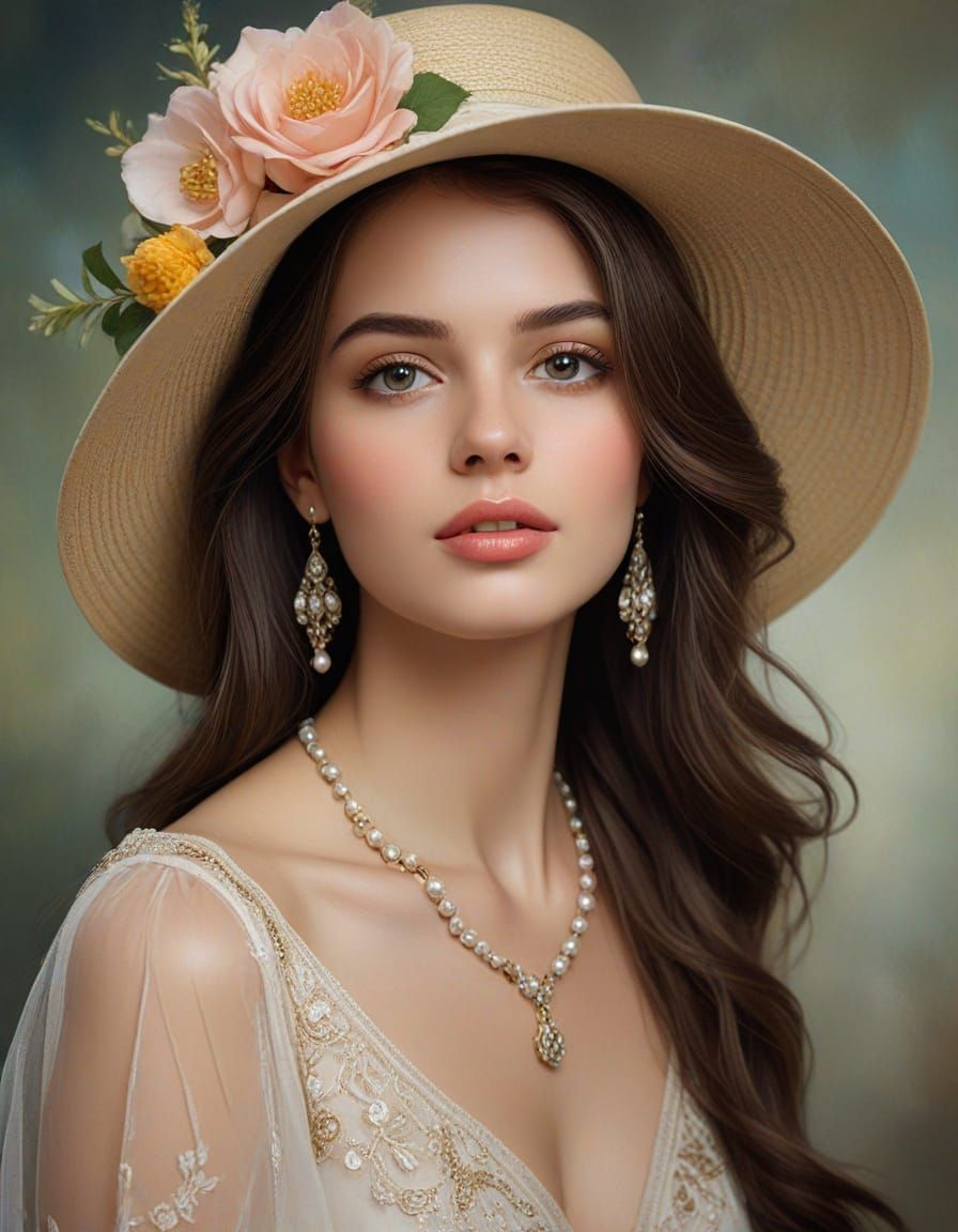 Ethereal Portrait of a Young Woman in a Flowing Gown