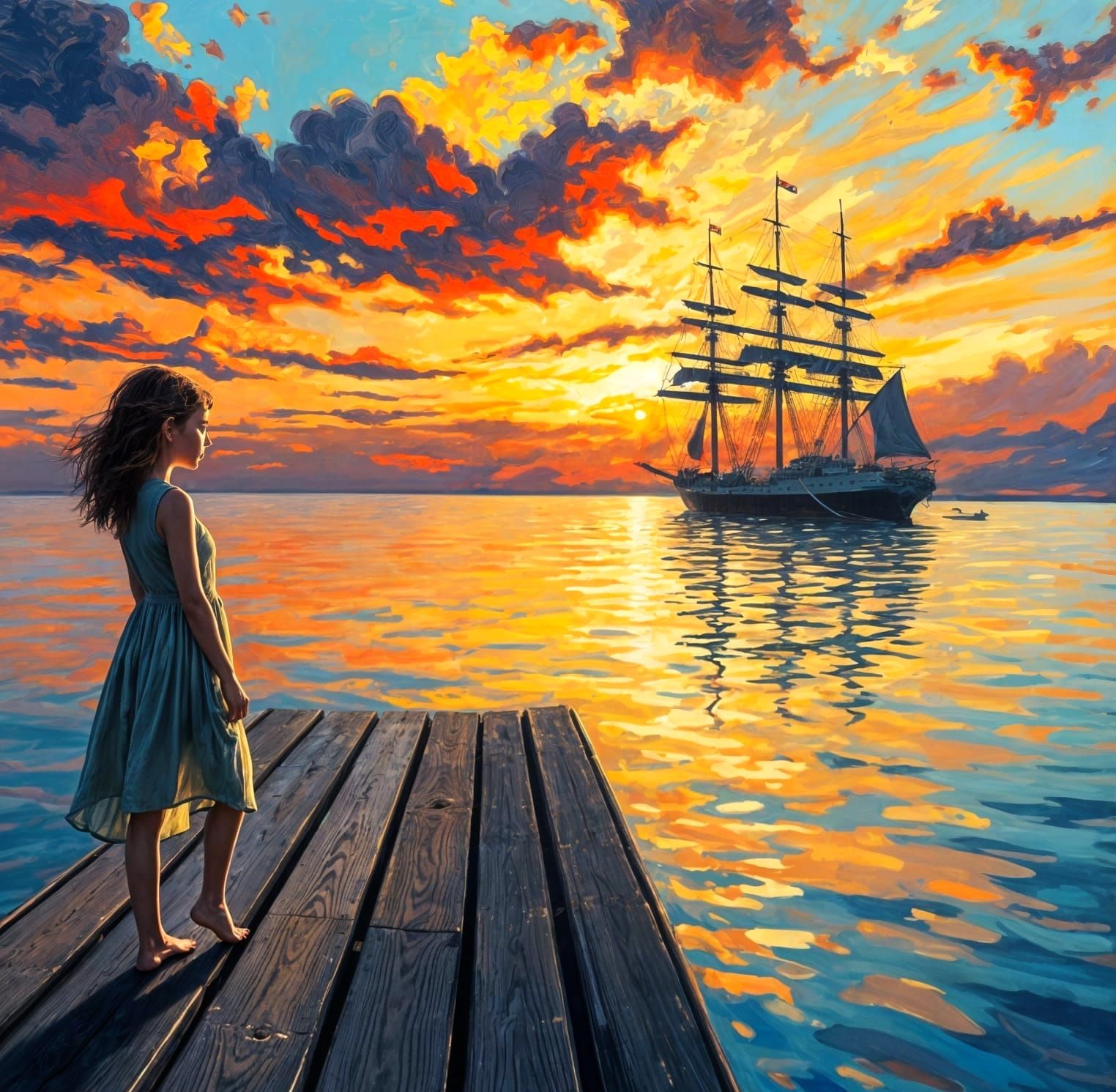 Little Girl Bids Farewell to Majestic Ship Amidst Vibrant Su...