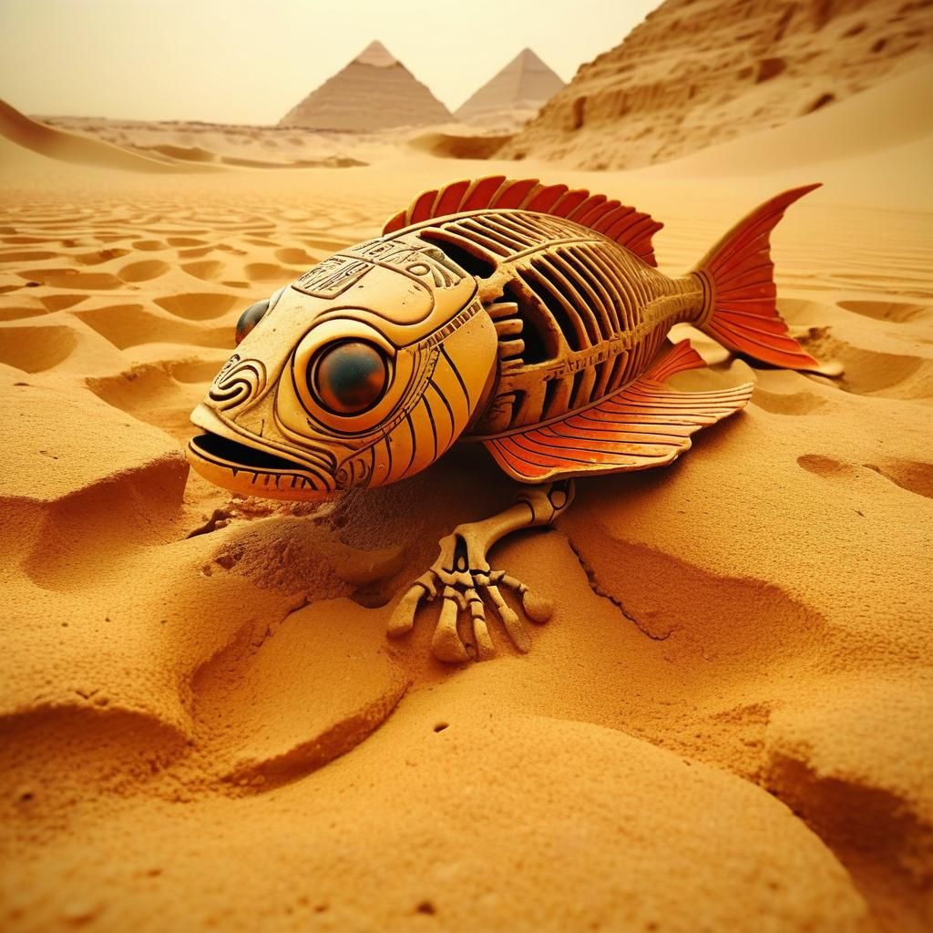 Flaming Skeleton Fish in Ancient Egyptian Hieroglyphics