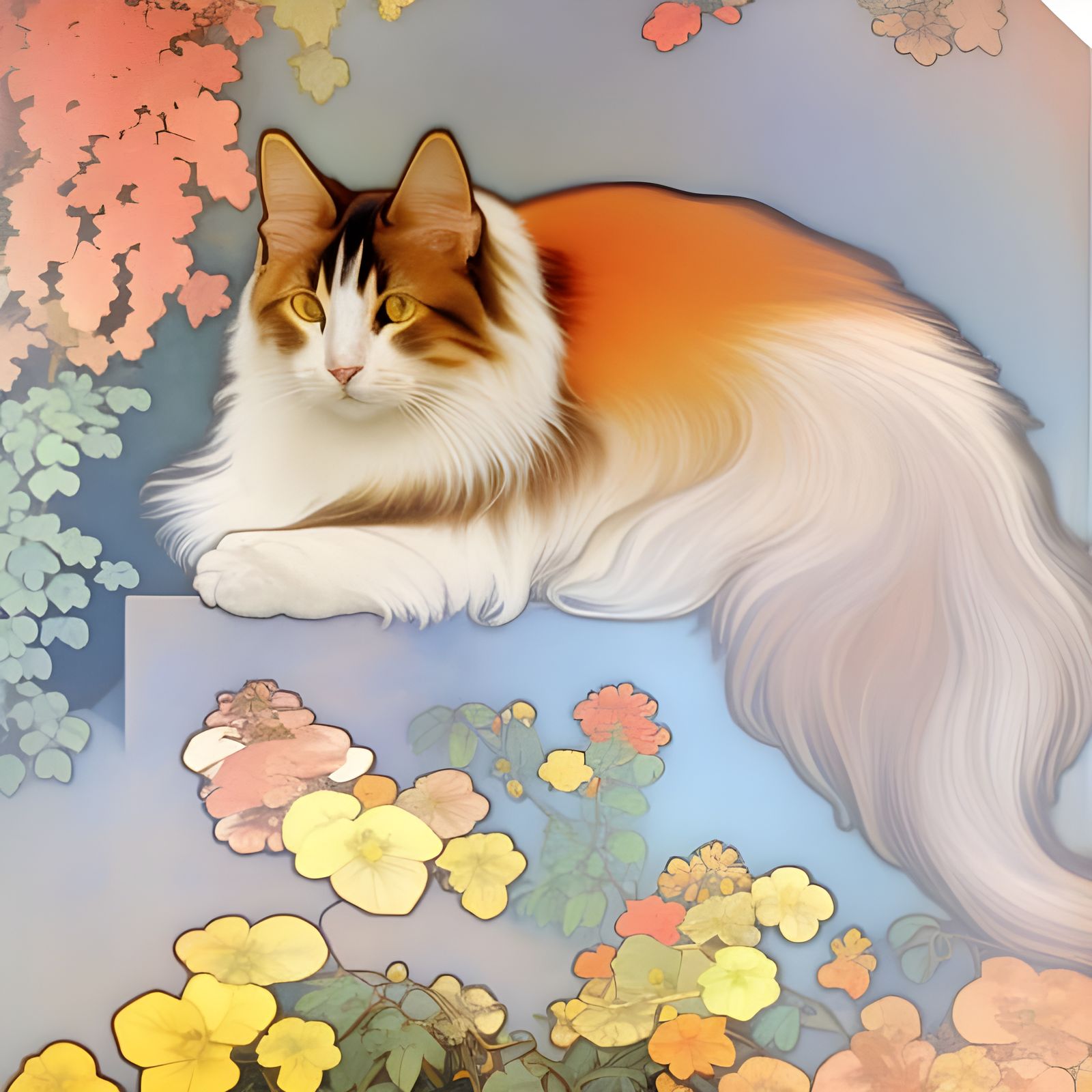Norwegian Forest Cat in Art Nouveau Style