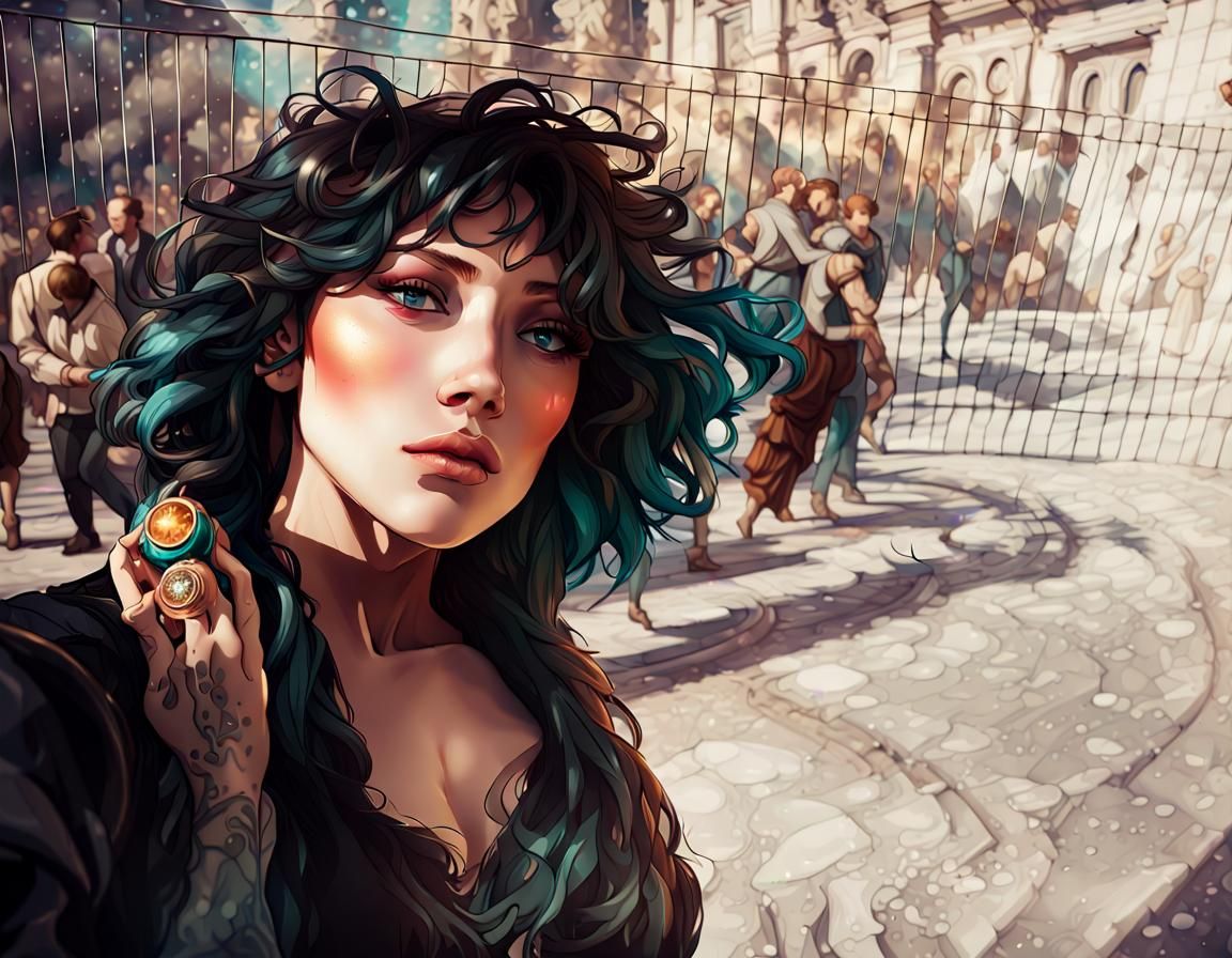 Festive Kiss in Art Nouveau Style