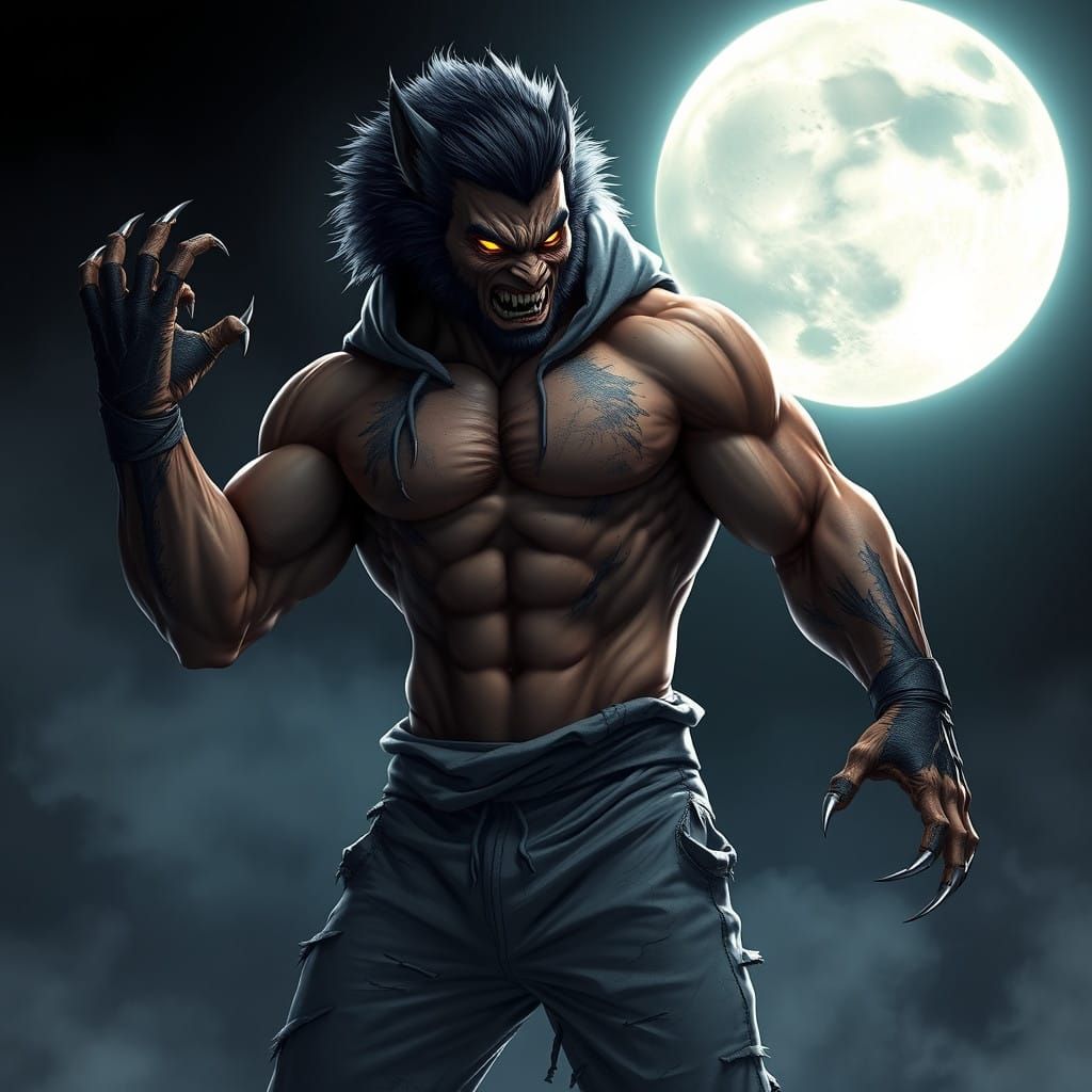 Surreal Bodybuilder Werewolf Unleashes Fierce, Mystical Powe...