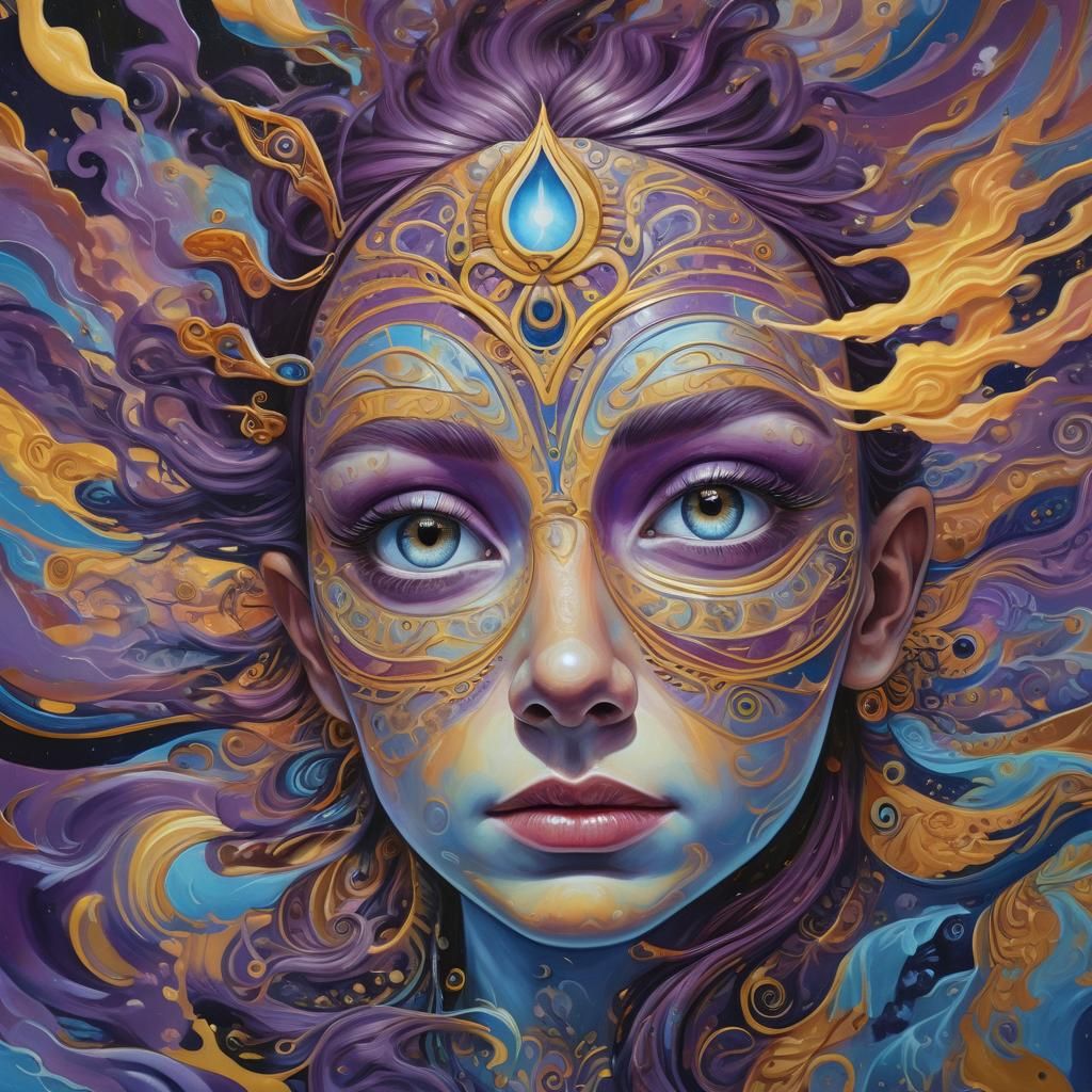 Surreal Third Eye Portrait in Vibrant Oil Painting