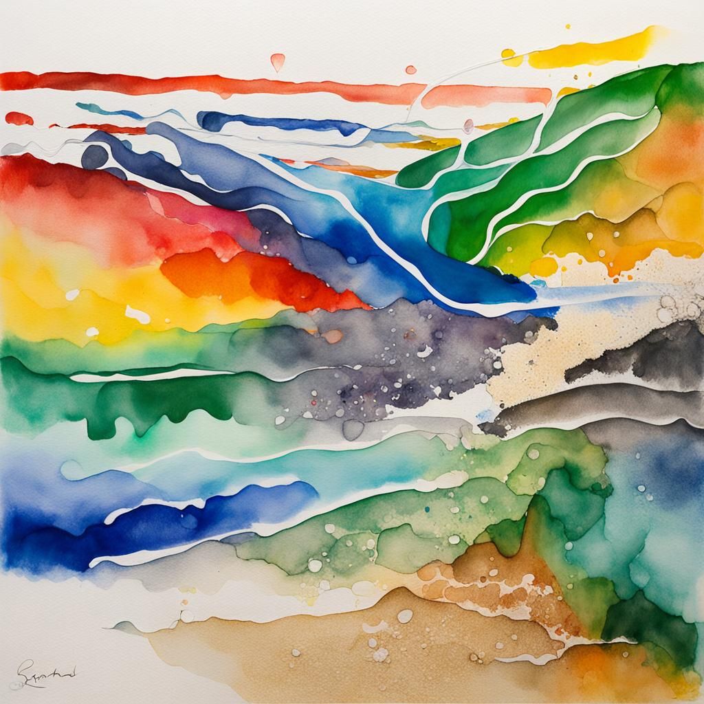 Vibrant Abstract Beach Scene in Watercolor