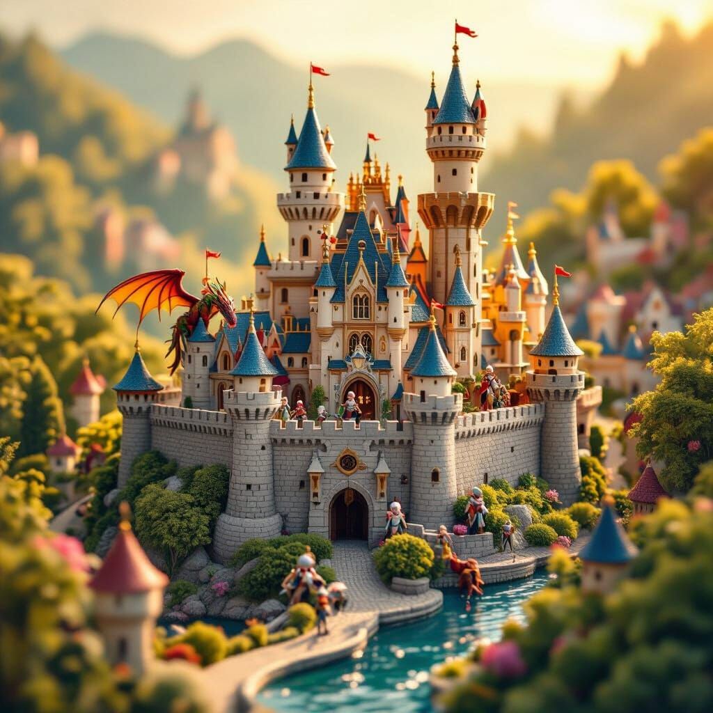 Miniature Fantasy Kingdom in Tilt-Shift Style