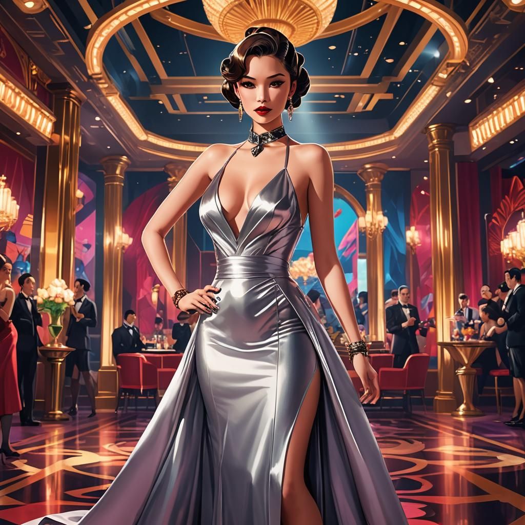 Glamorous Actress in Art Deco Anime Style