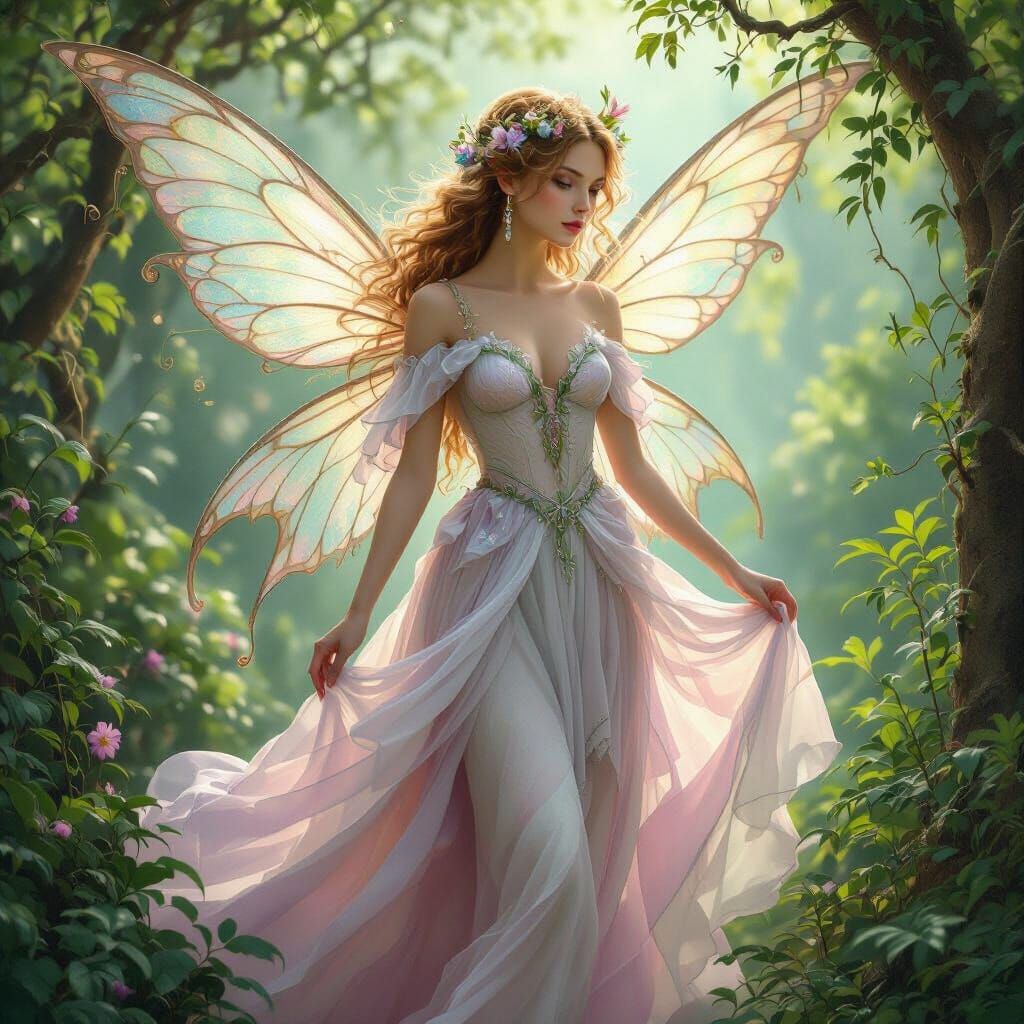 Ethereal Fairy in Lush Greenery: A Fantasy Art