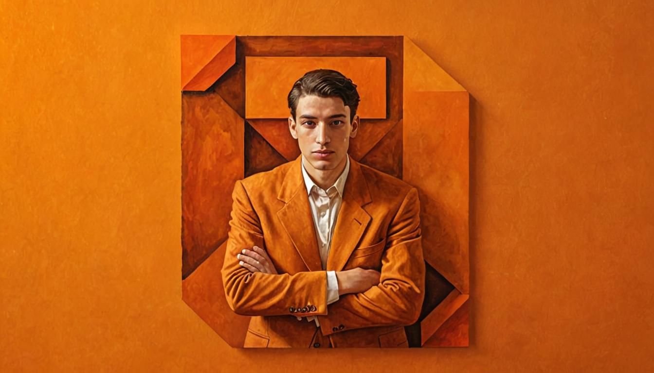 Orange Cubist Portrait in Geometric Fauvism Style