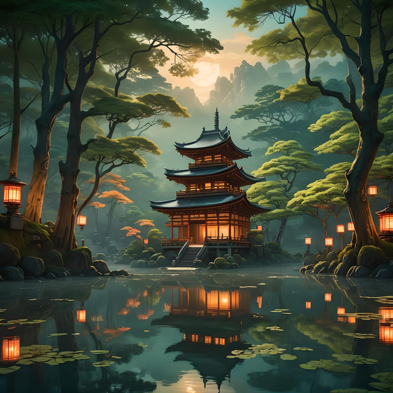 Detailed Japanese Temple Matte Painting