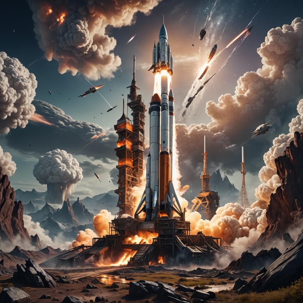 Unsuccessful Rocket Launch in Detailed Matte Painting