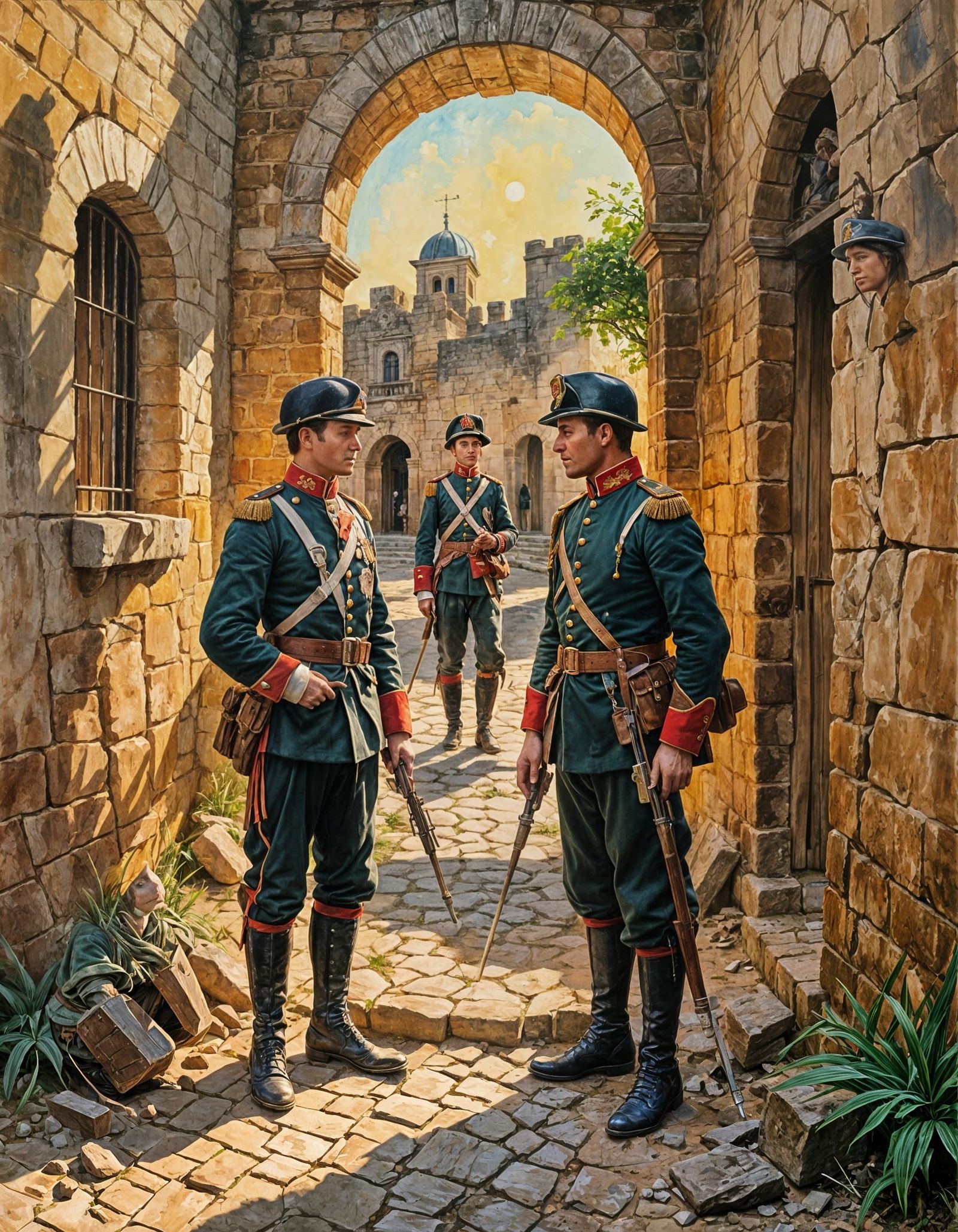 Grenadiers Sharing Mate at Dawn: An Impressionist Oil Painti...