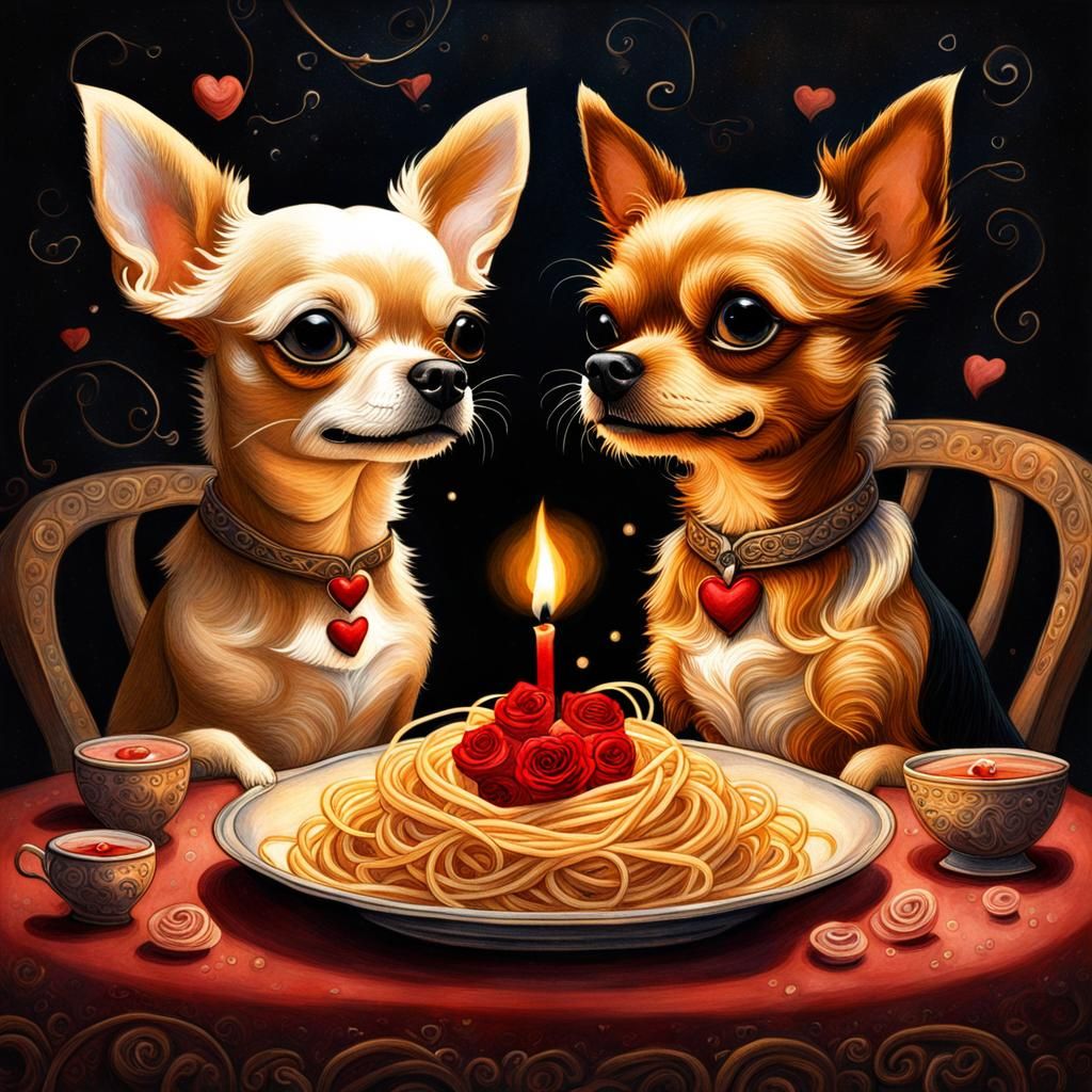 Chihuahua and Yorkie Valentine's Dinner Portrait