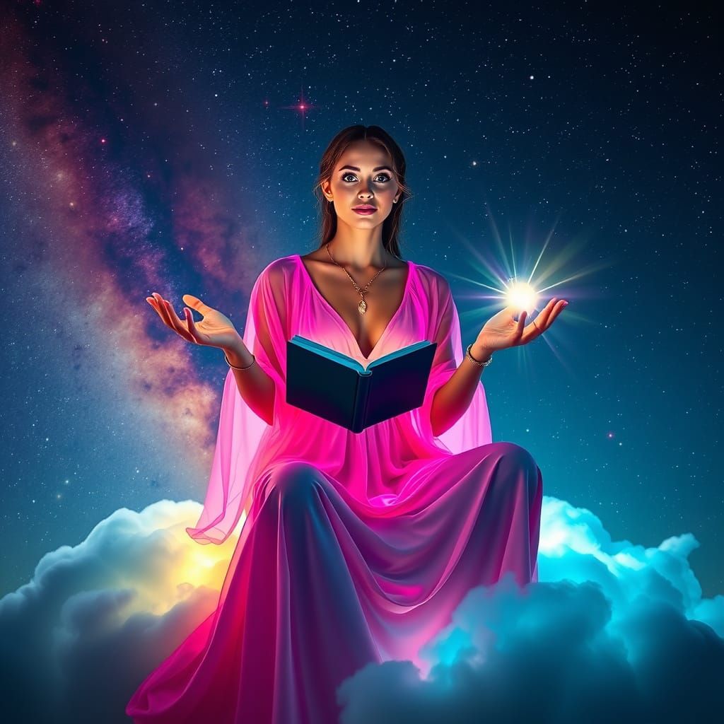 Radiant Woman Telling a Story in Digital Art