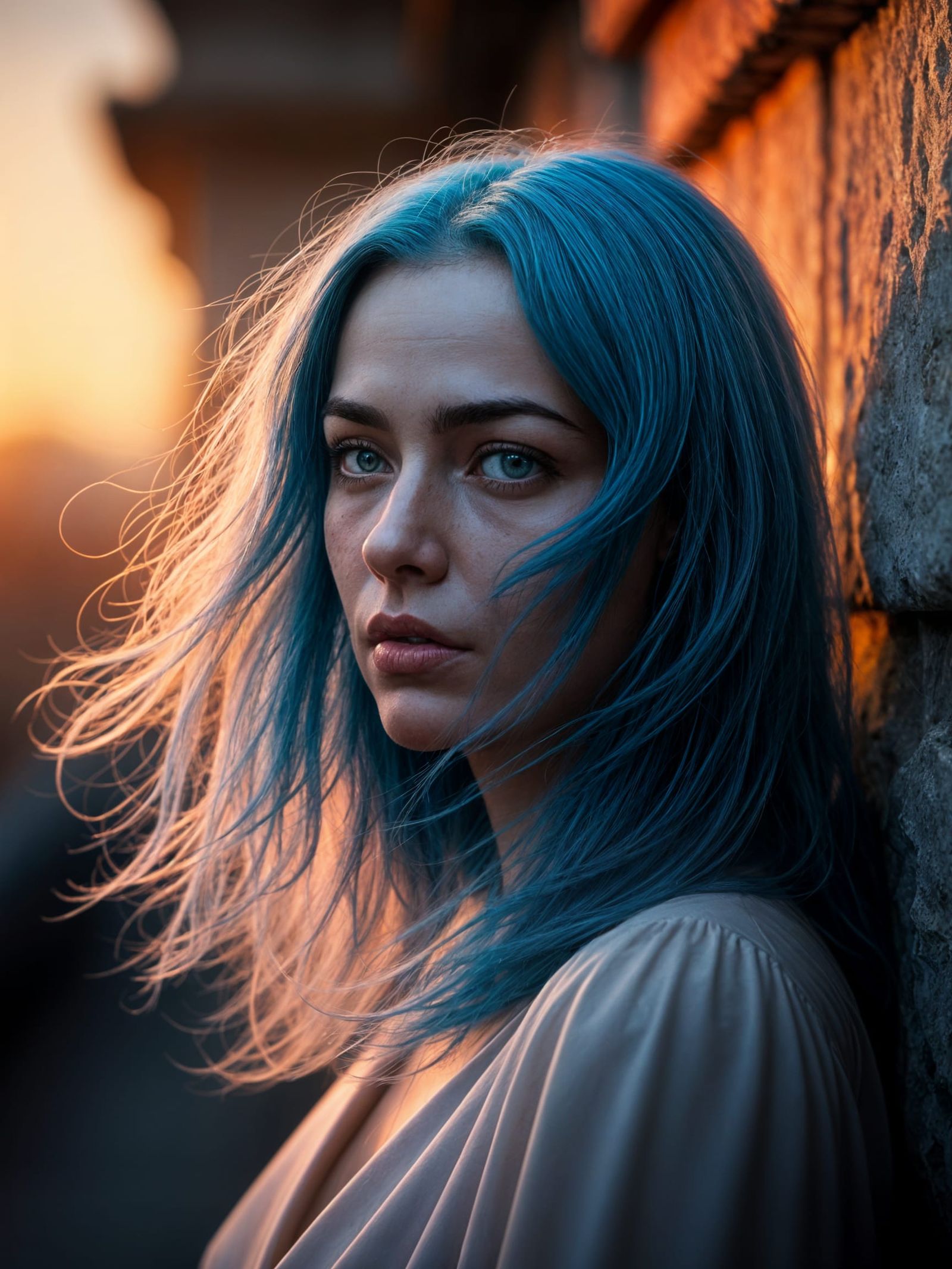 Woman with Blue Hair in Golden Hour Light