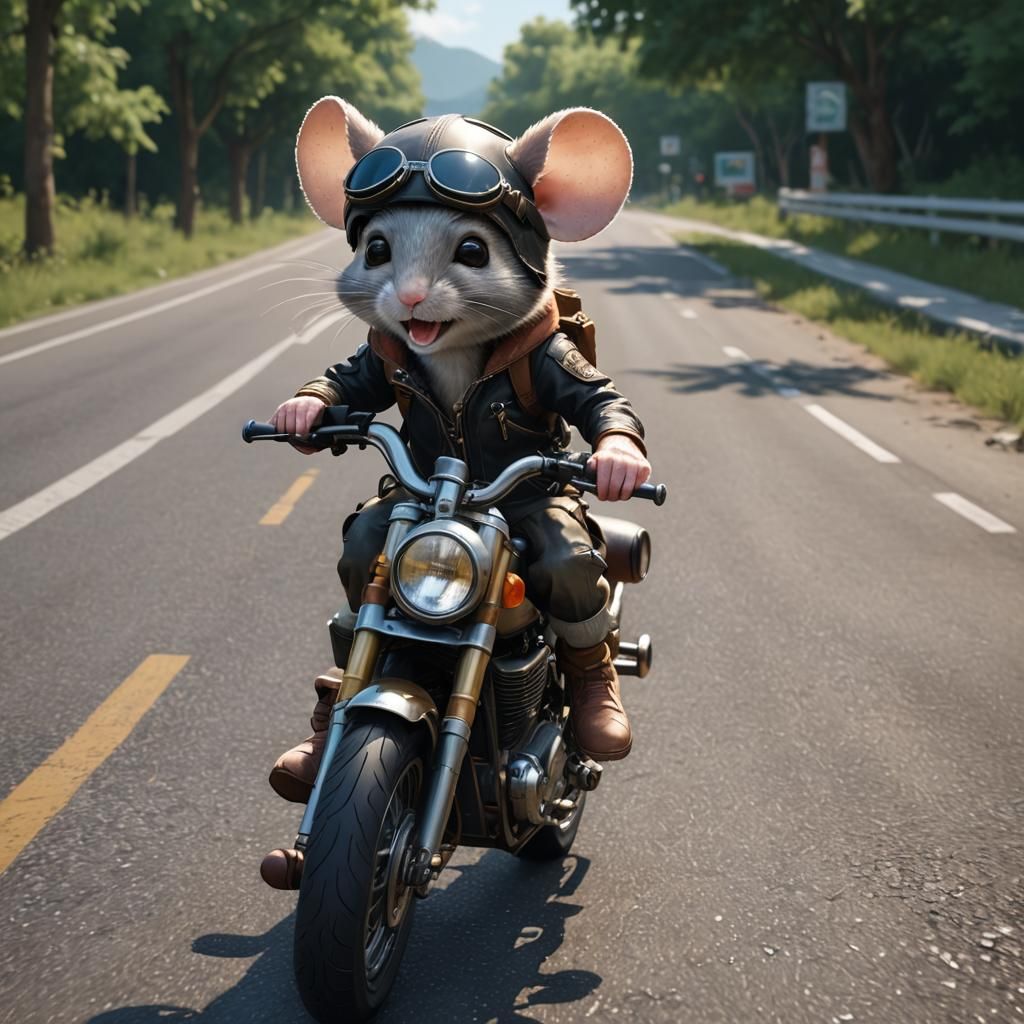 Cute Mouse on Motorcycle: 3D Anime Art