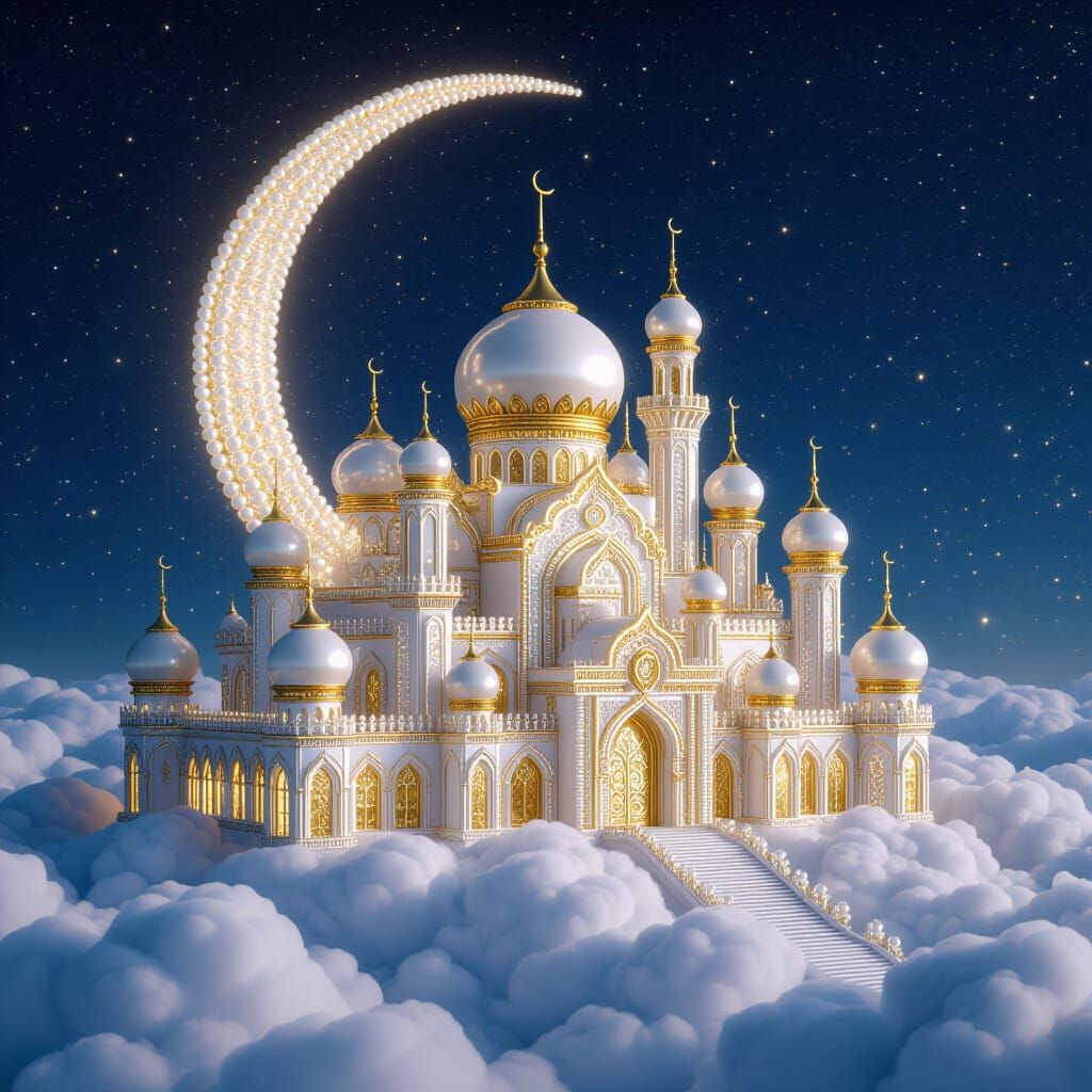 Fantasy Pearl Palace on Clouds in 8K