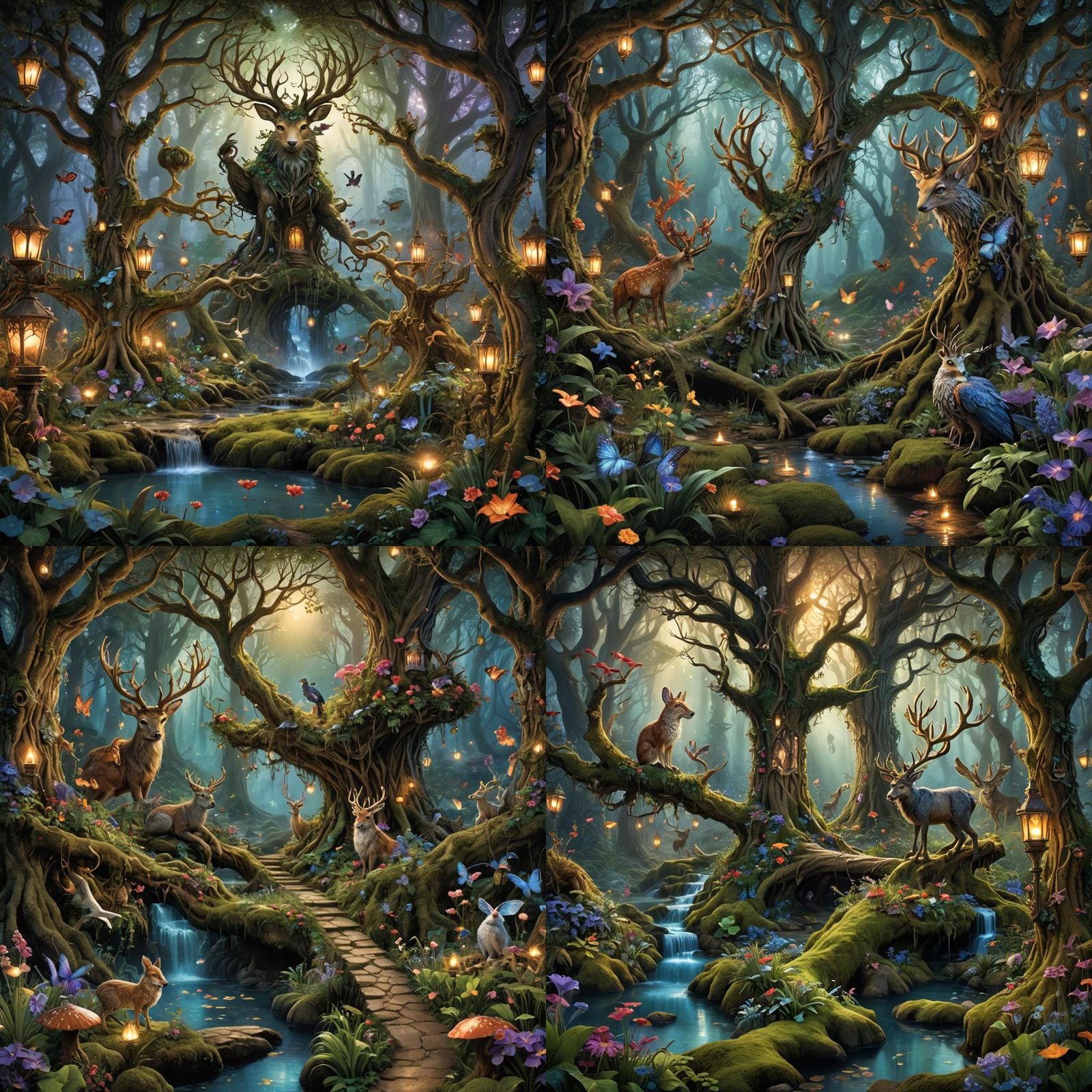 Enchanted Forest at Twilight with Mythical Creatures