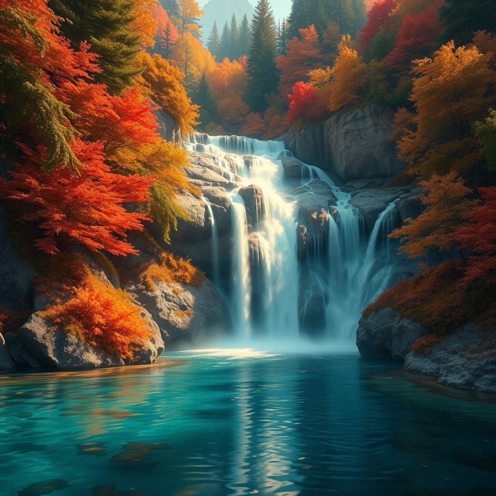 Majestic Autumn Waterfall in Jewel Tones
