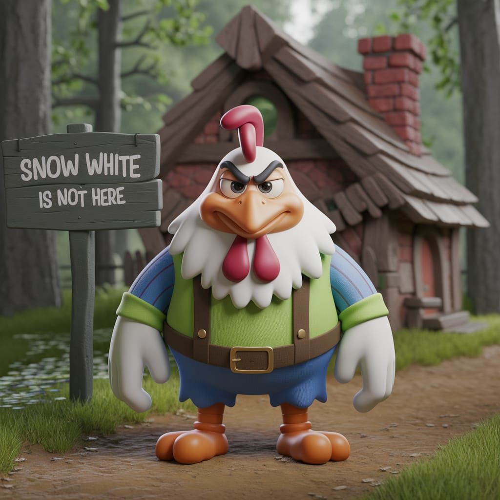 Grumpy Chicken Dwarf in Woods: 3D CGI Art