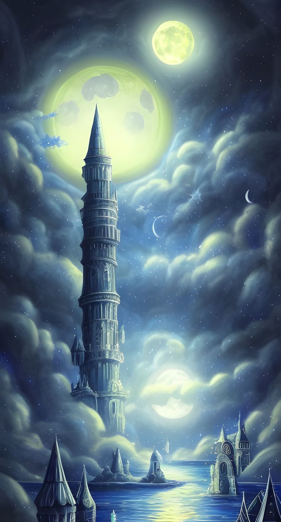 Magic Dream Town Under Glittering Moon