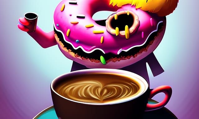 Donut Monster Drinks Coffee