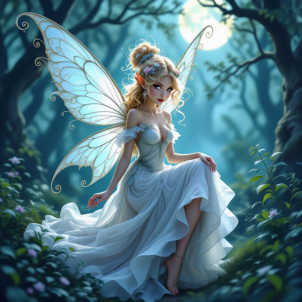 Mischievous Fairy in Moonlit Forest
