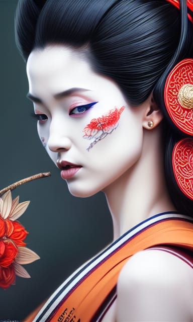 Hyperrealistic Geisha Portrait in Hyperdetailed Style