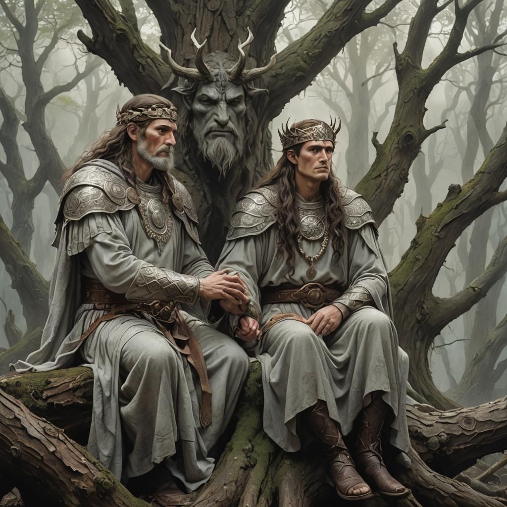 Celtic Chief Bran with Cú Chulainn and Brigid