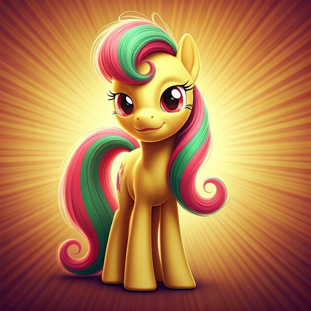 Vibrant Yellow Pony in Bright Radial Gradient Background, wi...