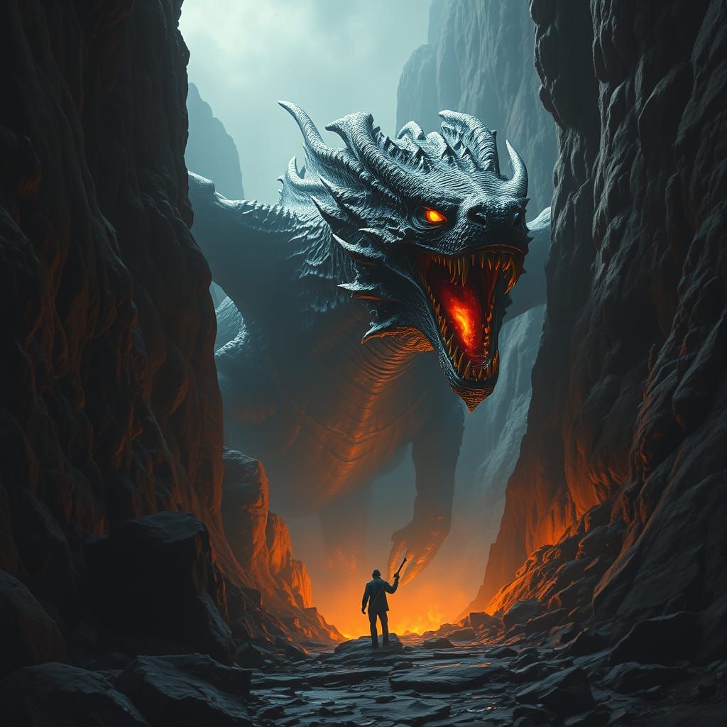 Dragon Emerges from Canyon in Dark Romantic Style
